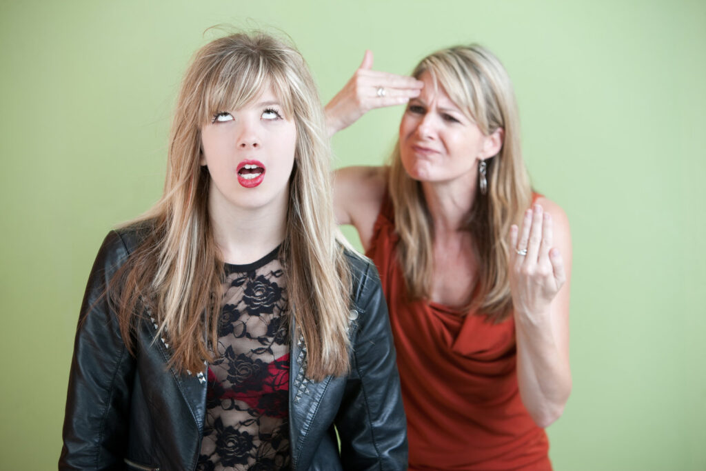 Roll eyes frustrated mom